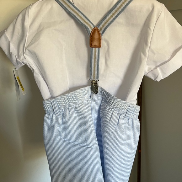 Boys 3T Stripe Button-Front Shirt & Linen Suspender Shorts 2-Piece Set - Picture 3 of 3